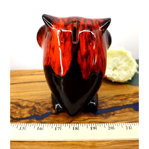 Vintage Canuck Pottery Black Owl with Red Drip Glaze Coin Bank, Evangeline Ware - Picture 2 of 5